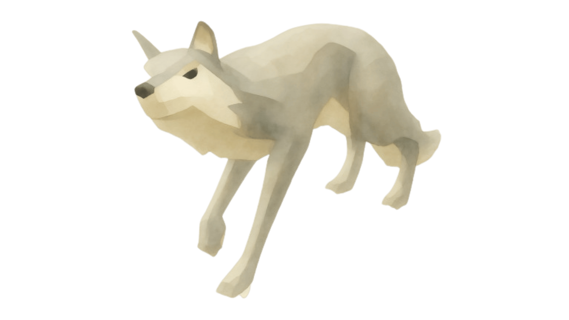 A watercolor wolf prowling near the legend